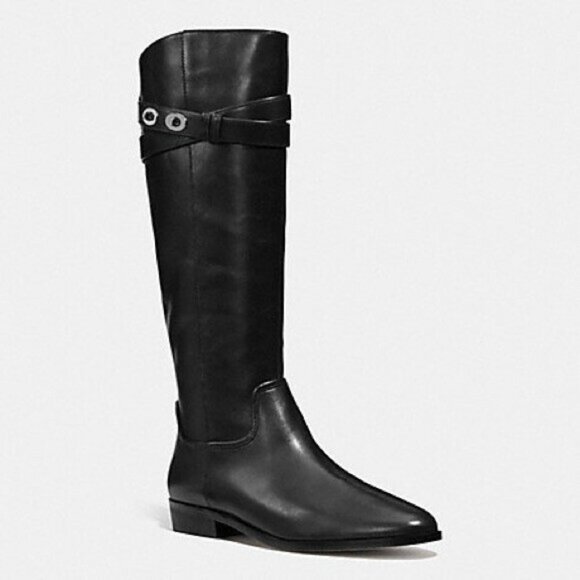 Coach Linette Calf Leather Boots |  Riding Boots | Black | Size 5M | Style Q7180 - Picture 1 of 8